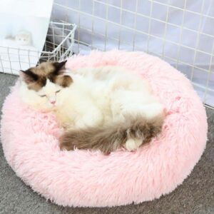 Blød og beroligende donut kattepude (sort, beige, grå, koks eller pink) – Pink / 60 cm