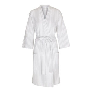CarebyMe Kimono / badekåbe model Kathrine, 100% økologisk bomuld, lys grå / hvidstribet – CarebyMe – Kimono/Robe – Buump